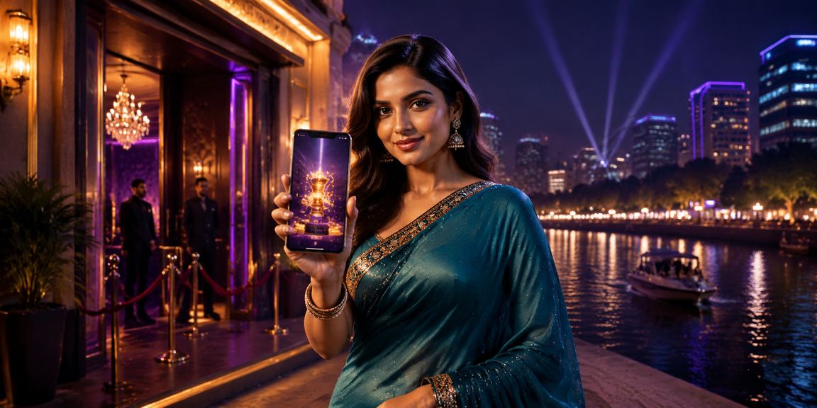 Indian woman using mobile payment app in traditional saree